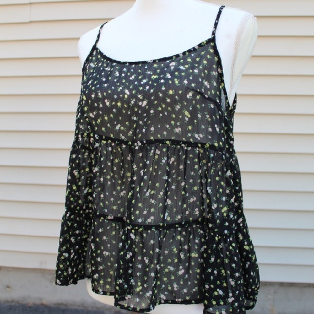 H&M Divided Black Ditsy Floral Flowy Baby Doll Tank Top